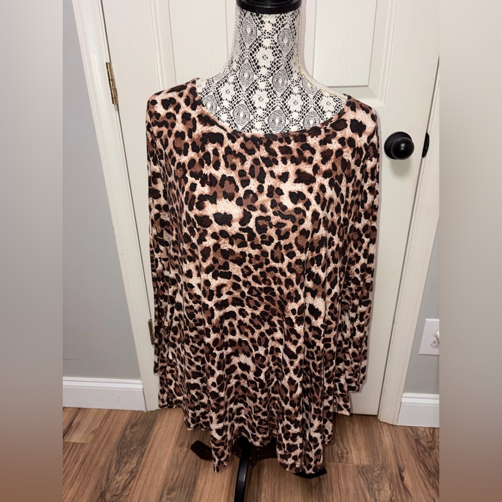 Larace long sleeve leopard tunic blouse rayon blend‎ soft XL
